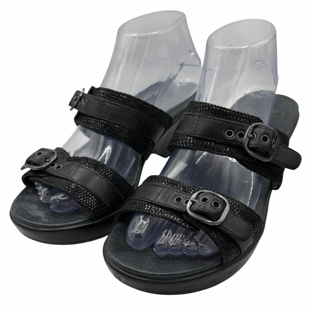 Dansko Women’s Black Leather Sandals with Double Straps - Size 38/ US 7.5-8